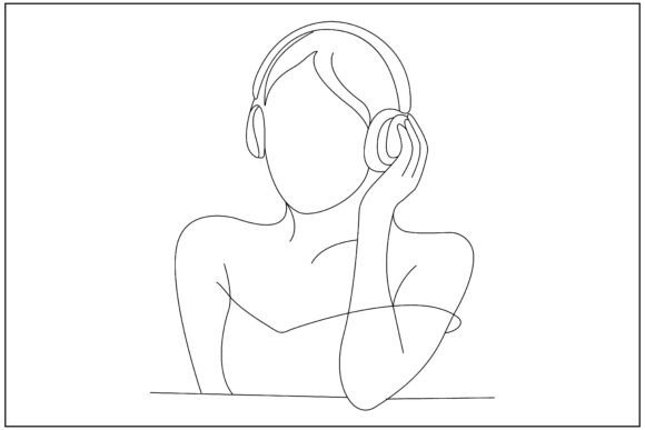 Download Woman Headphones Relaxing Line Art - Headphones Collection